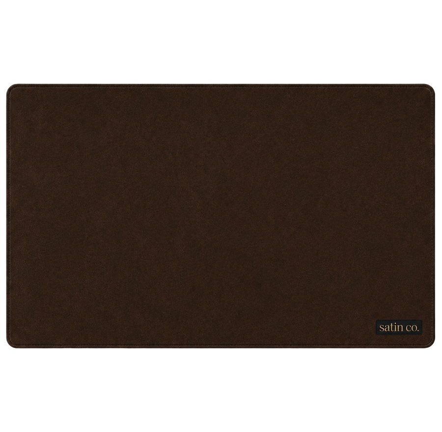 Leather-Style Stitched Edge Desk Mat — Brown Gamer & Office Mouse Pad